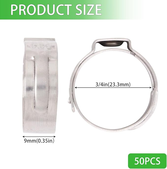 Stainless Steel 304 Pex Crimp Ring Clamp, Hose Pex Fitting Clamps (3/4 Inch, 50pcs)