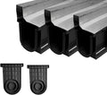 Slot Channel Drain with 304 Stainless Steel Grate-39.4Lx6.3Wx10.9H in. Deep Profile Trench Drain System for Landscaping,3 Pack Total Length 118.2in,A15 Hidden Drain Channel