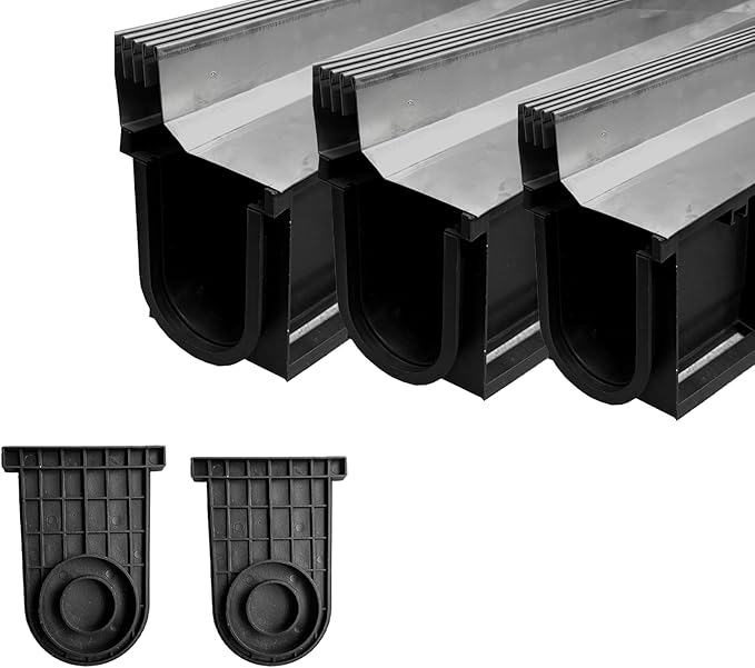 Slot Channel Drain with 304 Stainless Steel Grate-39.4Lx6.3Wx10.9H in. Deep Profile Trench Drain System for Landscaping,3 Pack Total Length 118.2in,A15 Hidden Drain Channel