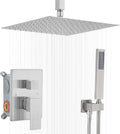 Brushed Nickel Shower System Bathroom 12 Inch Rain Shower Head Ceiling Mount with Handheld Luxury High Pressure Shower Combo Set Shower Faucet Rough-in Valve Body and Trim Kit