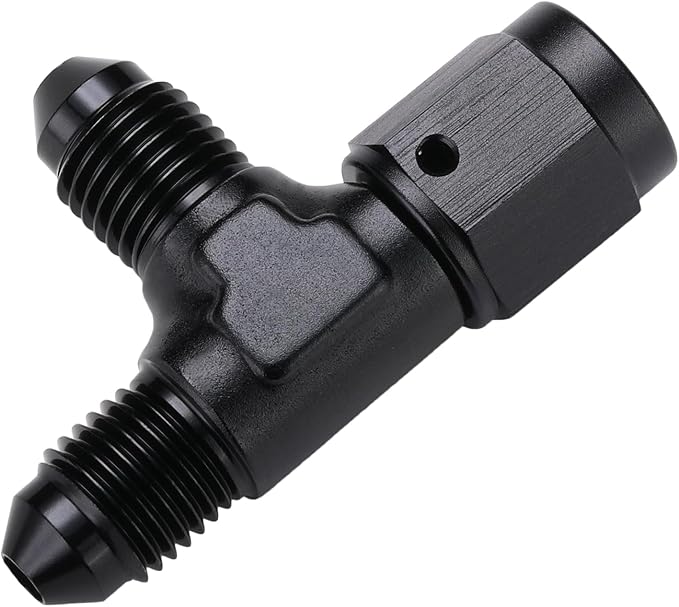 3AN Male Flare Tee T Fitting Adapter with AN3 Female Swivel On Run Aluminum Black