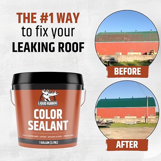 Liquid Rubber Color Waterproof Sealant - Elastomeric Roofing Coating for Flat or Slope Roofs & Foundations - DIY Paint & Leak Repair Membrane Compatible with Metal & Concrete - Barn Red, 1 Quart