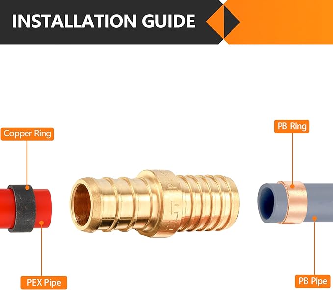 10-Pack HeSun Polybutylene Transition Coupling, 1/2" PEX X 1/2" PB, Brass Crimp Pex Fittings with 20 Rings, ASTM F1807(PEX1807504-10)