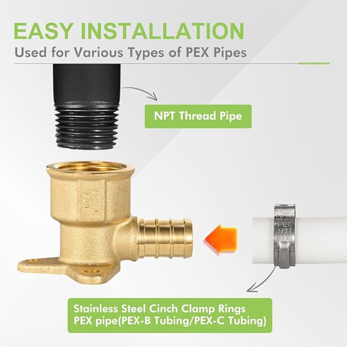 7 Pack Drop Ear Elbow Pex Fittings,1/2" PEX x 1/2" NPT Female Threaded Brass Barb Fittings, Full Port for PEX pipes, NSF/ANSI 61 NSF 372 Certificate, ASTM F1807 Certified