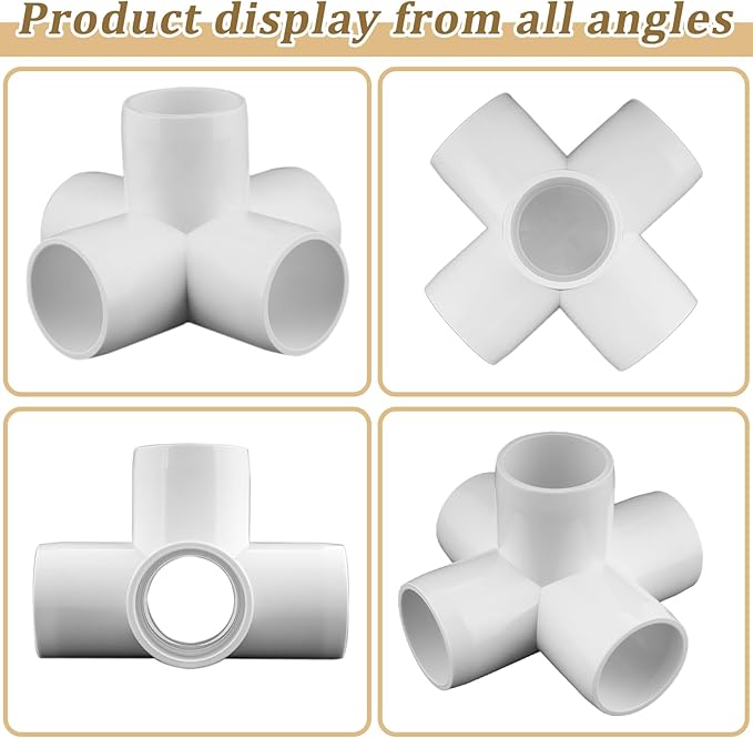 12-Pack 3/4" PVC Fittings 5 Way, Furniture Grade 3/4 Inch PVC Pipe Fittings 5 Way, UV Resistant, Fits SCH40 Pipe DIY Garden Shelves, Greenhouse, Shelf