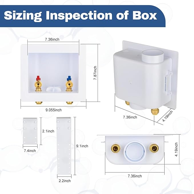 2-PACK GUOFIS Washing Machine Outlet Box, PEX Laundry Washer Box with Central and Side Drain Design(1/2"Push-fit Connection Inlet X 3/4"MHT Outlet)(WM005-2Pack)