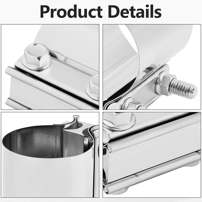 T304 Stainless Steel 2.25'' Inch Exhaust Clamp,2 1/4 Inch Butt Joint Exhaust Seal Band Clamp Sleeve Coupler Universal For Exhaust System 2PCS Polished