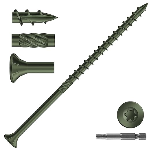 #10 x 4 Inch Deck Screws (45Pcs) 1lb. Carbon Steel, Green, Flat Head, Rust Resistant epoxy Coated, with T25 Star Bit
