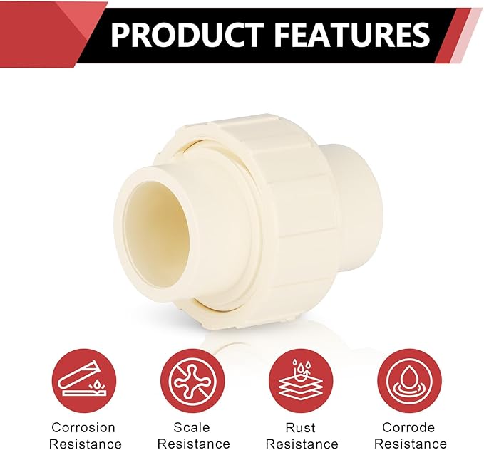 (10 Pack) EFIELD 3/4" Inch CPVC Slip Union, CTS x CTS Union Solvent Connection Fittings,(CPVC031-10PCS)