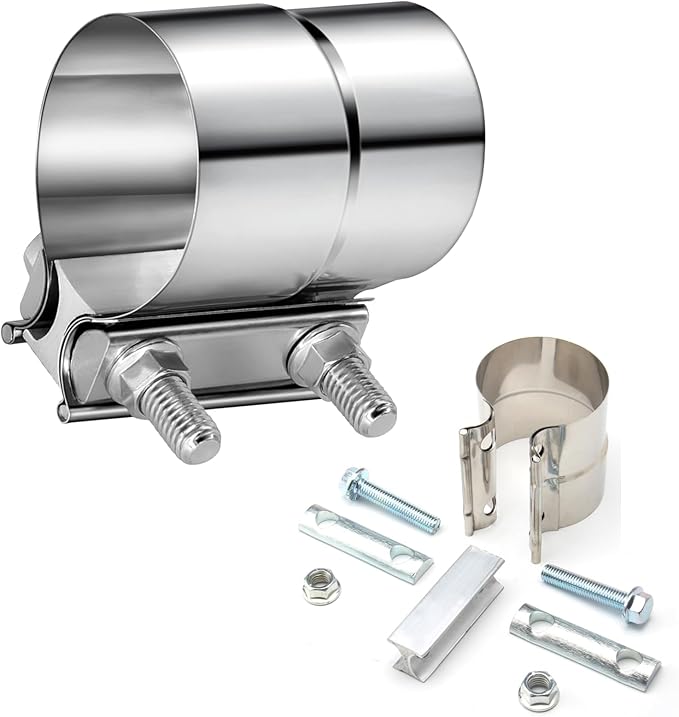 2.5 Inch Butt Joint Exhaust Band Clamp - Stainless Steel T304 Sleeve Coupler with Leak-Proof Design, No-Welding Installation for Cars, Trucks, and Motorcycles