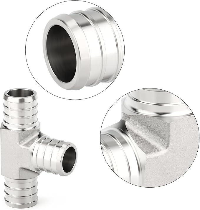 TAISHER 1PCS 304 Stainless Steel Tee Pex Fittings, 1/2" Pex Fitting With 3PCS Hose Clamp For Pex Tubing Pipe