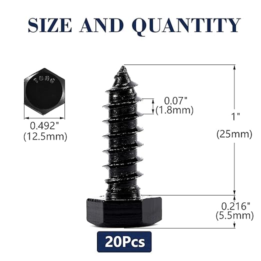 5/16" x 1" Hex Head Lag Screws Bolts 20Pcs 304 Stainless Steel 18-8, Partial Thread, Hexagon Head Wood Screws by Black Oxide by SG TZH