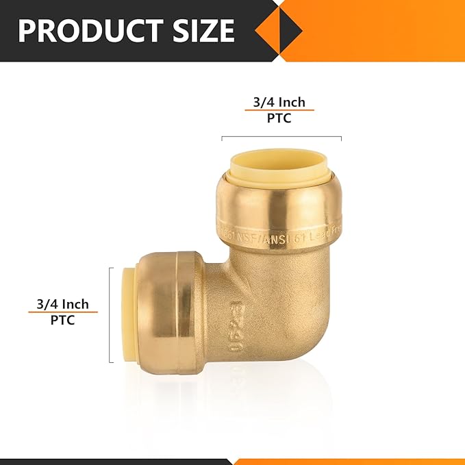 HeSun 200-Pack Pushfit 90 Degree Elbow, 3/4"x3/4" Push to Connect Plumbing Fittings with Disconnect Clip, Brass Push-fit Fittings for PEX, Copper, CPVC, PE-RT Pipes