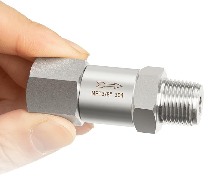 ChillWaves 304 Stainless Steel In-Line Split Check Valve 3/8" NPT Male x 3/8" NPT Female Thread, One-Way Non-return Check Valve，Prevent Water Back-flow(1-PACK)