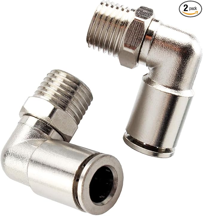 Beduan Brass BPL Push to Connect Air Fittings Elbow 1/4" Tube OD x 1/8" NPT Male 90° Degree Adapter (Pack of 2)