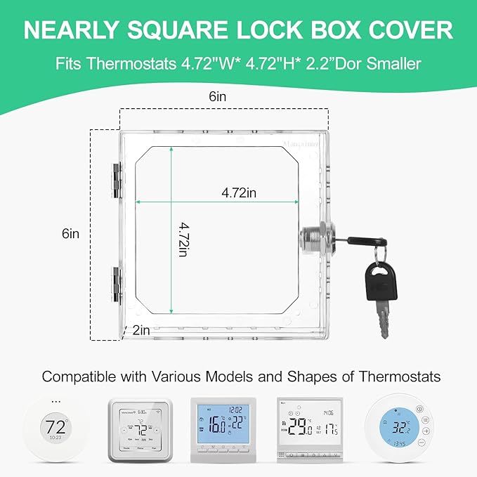 Thermostat Lock Box Upgrade Thickened with Key Transparent AC Lock Box Cover is Suitable for Wall thermostats, Suitable for 4.72×4.72×2 inches or Smaller