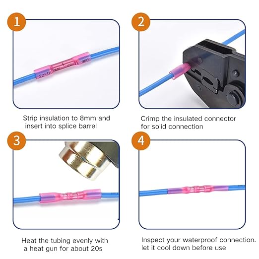 100 Pcs Yellow Heat Shrink Butt Connectors, 12-10 AWG Waterproof Crimp Terminals Electrical Wire Connectors Splice for Marine, Cable, Wiring Tool, Automotive