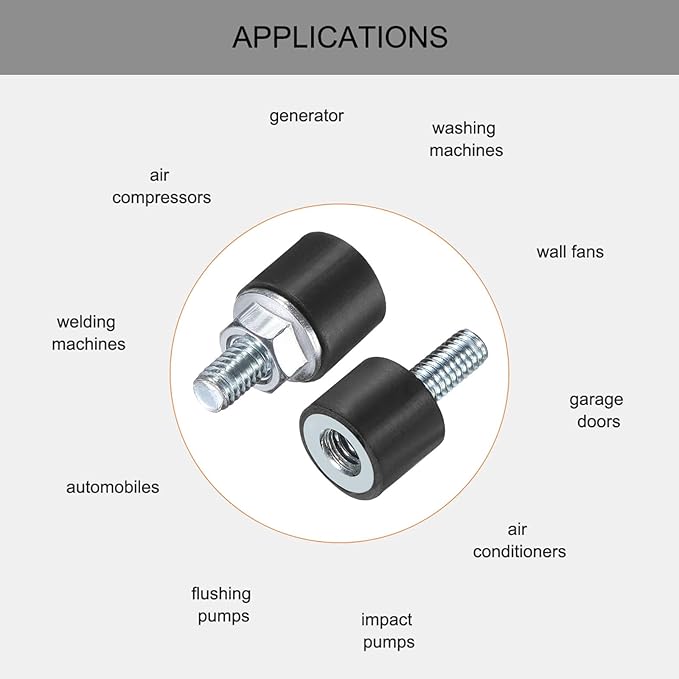 uxcell 6pcs M4x10mm Rubber Isolator Mounts with Studs 10x8mm Male Female Vibration Shock Absorber Zinc Plated Cylindrical Thread Mounts Anti Vibration Isolators with 6pcs M4 Lock Nuts