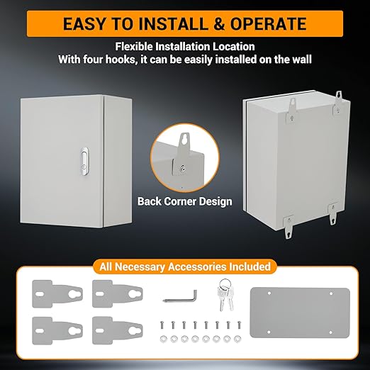 Outdoor Electrical Box, 12"x10"x6" NEMA 4X Steel Enclosure, IP67 Waterproof & Dustproof, Lockable Electrical Junction Box with Mounting Plate and 2 Keys, Indoor and Outdoor Use