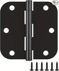 12 Pack Rounded Matte Black Door Hinges, 3.5 x 3.5 Inch Hinges with 5/8" Radius Corners, Durable and No Squeak Hinges, for Home Interior, Exterior Doors and Commercial Use