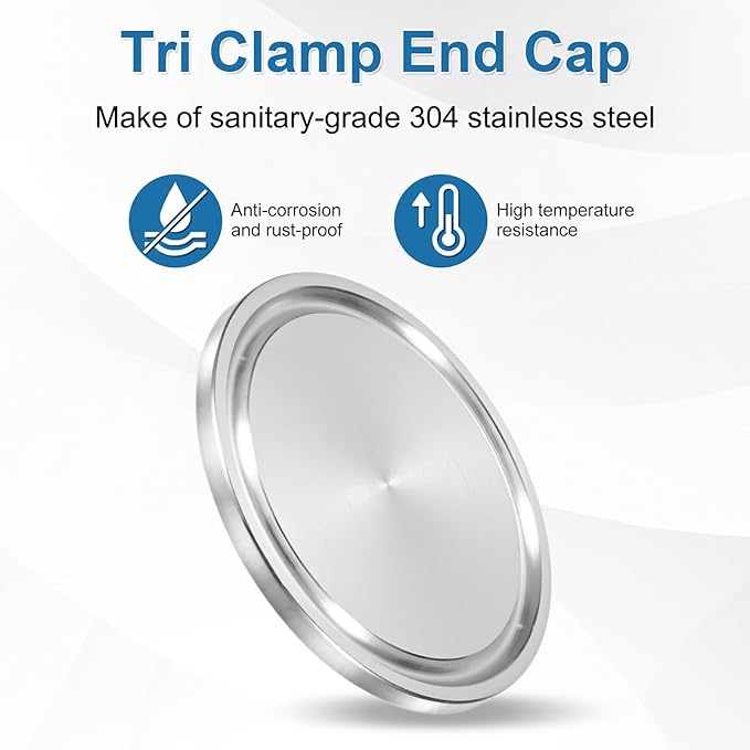 uxcell 2set Stainless Steel Sanitary Fitting Clamp End Cap 2" (50.5mm) Solid Tube End Cap with Silicone Gasket for Food Beverage Cosmetics Factory Pipes