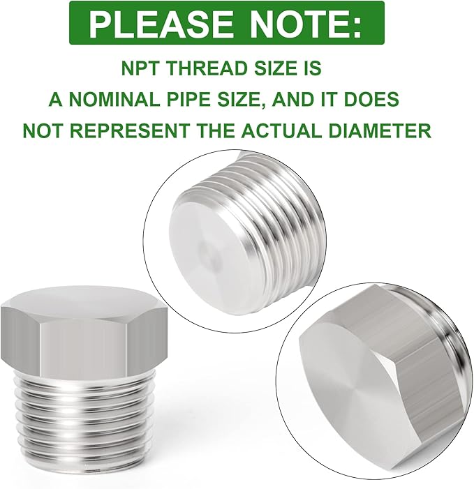 TAISHER 2PCS Stainless Steel Outer Hex Thread Socket Pipe Plug Fitting 3/4" NPT Male