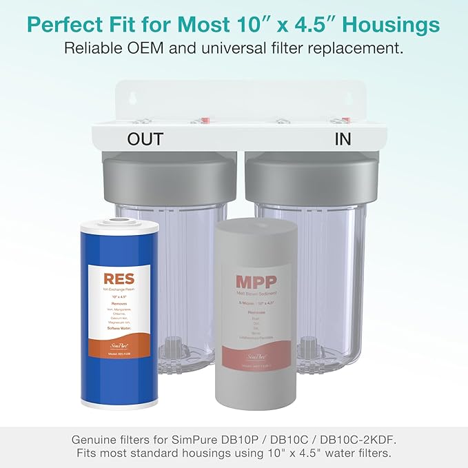 SimPure Whole House Water Filter Cartridges 10" x 4.5" Cation Exchange Resin Water Softening Filter, for DB10P, DB10C, 2 Pack