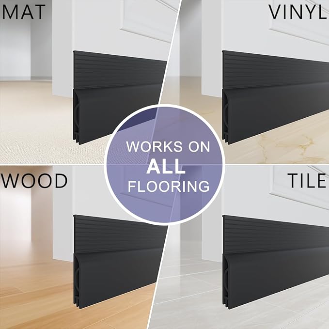 Door Draft Stopper,Adjustable Door Sweep for Bottom of Door,Silicone Weather Stripping Door Bottom Seal Blocker Air Noise,Under Door Gap Filler for Interior/Exterior Doors(Black, 78inch)