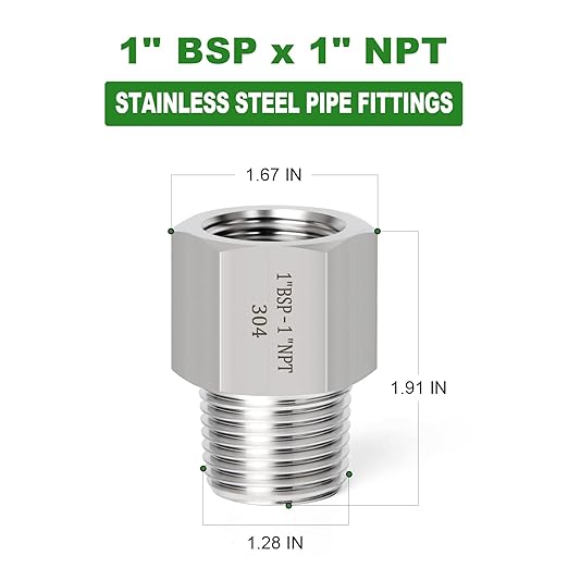 TAISHER 2PCS Forging of 304 Stainless Steel Fitting, Reducer Adapter, 1" NPT Male x 1" G Thread (BSP) Female