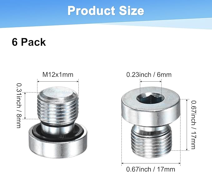 1-Pack M12x1mm Inner Hex Head Pipe Fitting Plug, Carbon Steel Sensor Socket Plug with Seal O-Ring for Terminate Pipe Ends/High Pressure Washer, Sealing Screw