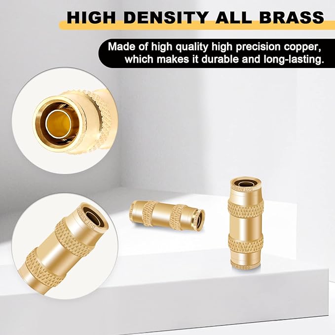 Siptenk 3/8 Air Brake Line Fittings 5PCS, DOT Brass Straight Union 3/8" OD Tube Air Line Quick Connect Fittings Push-to-connect Fittings for Truck Trailers Industry Air System