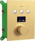 AYIVG Brushed Gold Thermostatic Mixer Valve Temperature Display 3 Way Function Shower Diverter Valve Brass Faucet Shower Rough-In Mixer Valve Kit Can Use All Options At a Time
