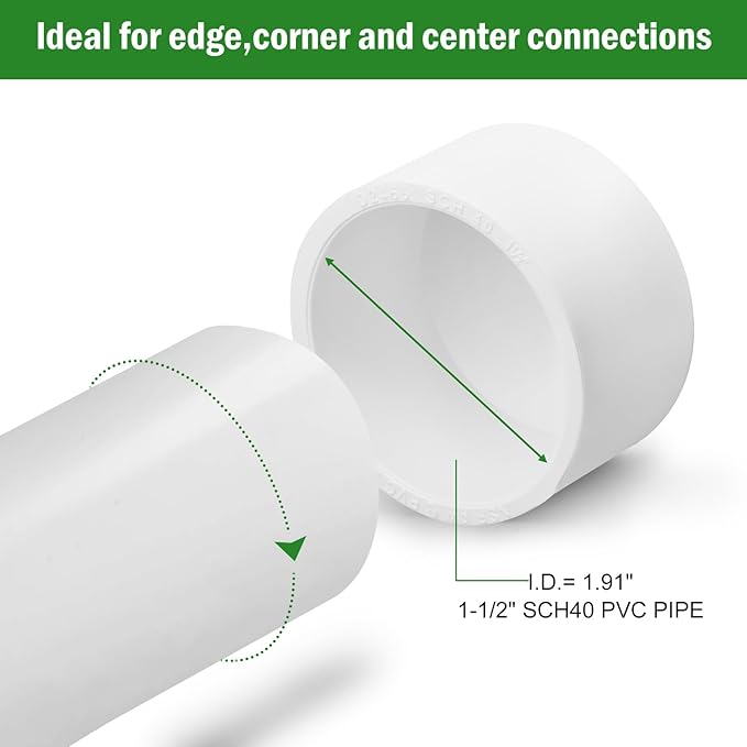 SCH40 PVC Cap 1-1/2 Inch - Fit Standard 1-1/2" SCH40 PVC Pipes (OD Approx. 1.9"), Zernmiarder Furniture Grade Pipe Caps, White Pipe Cover Fittings for Plumbing, DIY, Garden & Furniture - 12 Pcs