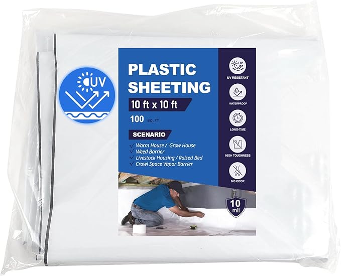 Crawl Space Vapor Barrier - 10 mil (10' x 10'), Thick Plastic sheeting, Drop Cloth Moisture Barrier Covering for Crawl Space Encapsulation, Heavy Duty Polyethylene Film, Black and White Panda Film