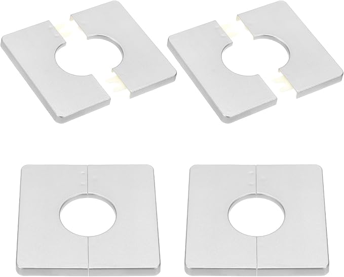 PATIKIL Wall Split Flange 86mm / 3.4" OD, 4 Pcs Square Escutcheon Plate Cover PPR Plumbing Cover Plates with Self-Adhesive Tape for 33mm / 1.3" Dia Water Pipe Faucet, Silver