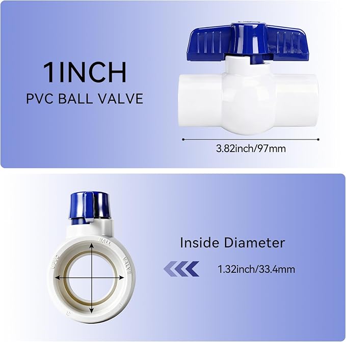 10 Pack 1" PVC Ball Valve, SCH40 Slip PVC Water Pipe Shut-Off Valve 1inch, Socket Full Flow Port Plastic Control Valve for Swimming Pool, Sprinkler Lines, Outdoor Plumbing, Irrigation System