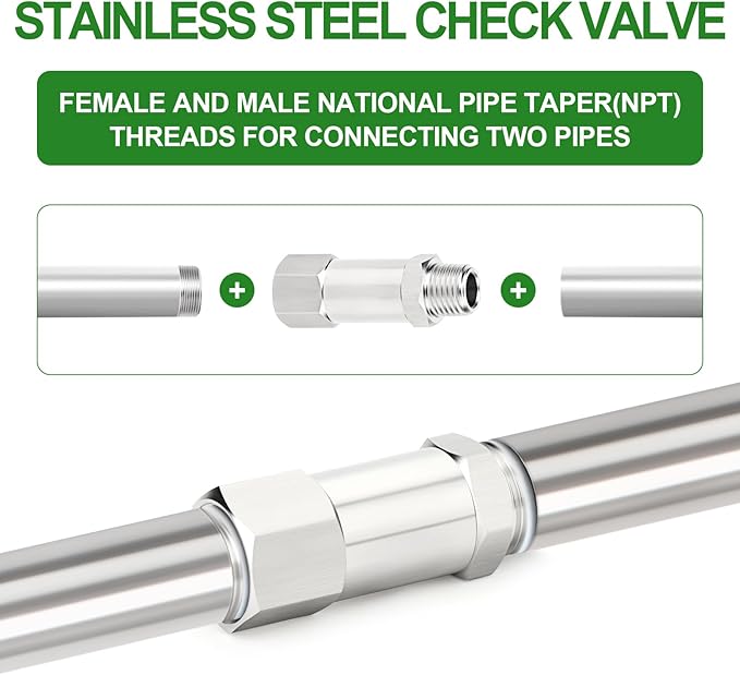 TAISHER 1PCS 316L Stainless Steel 1/8" NPT Male x 1/8" NPT Female Check Valve,Backflow Prevention,One Way Non-Return Check Valves