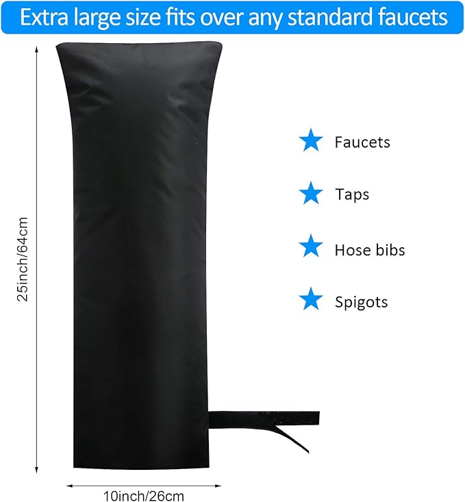 Frienda Outdoor Faucet Cover for Winter Freeze Protection 25'' x 10'' Winter Outside Large Backflow Preventer Insulation Spigot Hose Bib Cover for Garden Lawn Faucet Yard Hydrant(Black,1 Piece)