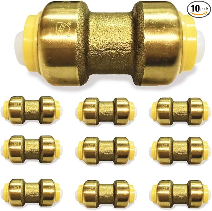 Fittings 1/2 Inch Pushfit Straight Coupling - 1/2" x 1/2" PEX Brass Push-fit Coupling - Push-to-Connect Plumbing Fittings for PEX Copper CPVC (Pack of 10)