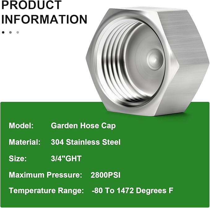 TAISHER 2PCS 304 Stainless Steel Garden Hose Adapter, 3/4" GHT Female Garden Hose End Caps with Washers