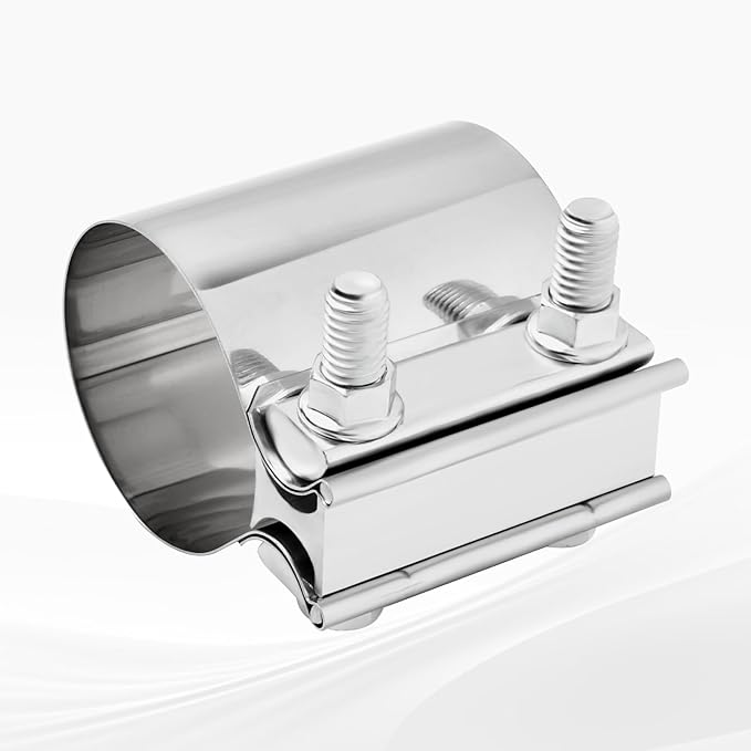 T304 Stainless Steel 2.25'' Inch Exhaust Clamp,2 1/4 Inch Butt Joint Exhaust Seal Band Clamp Sleeve Coupler Universal For Exhaust System 2PCS Polished