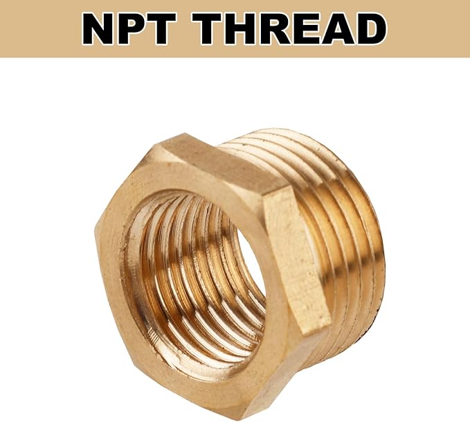 18pcs 1/4 Inch to 1/8 Inch NPT Female Reducer Hex Bushing, Brass Reducer Hex Bushing Heavy Duty Threaded Pipe Fitting Adapter for Plumbing Gas Hydraulic Systems