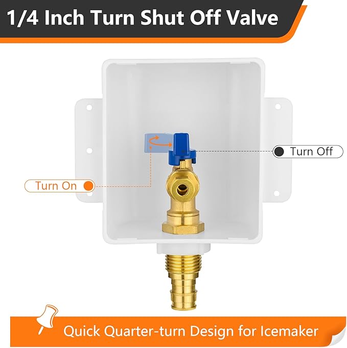 HeSun PEX-A Ice Maker Outlet Box,Inlet 1/2 Inch F1960 Expansion x Outlet 1/4 Inch OD Compression Connection,with 1/4 Turn Shut Off Valve