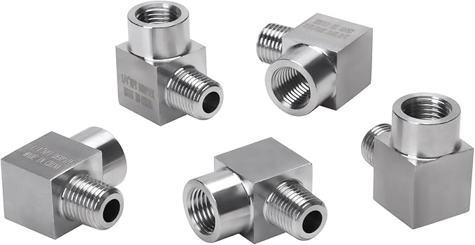 90 Degree Street Elbow - 1/4" NPT Male to 1/4" NPT Female Stainless Steel 304 Heavy Duty Forged Square Barstock Street Elbow Adapter Pipe Fitting (pack of 5)