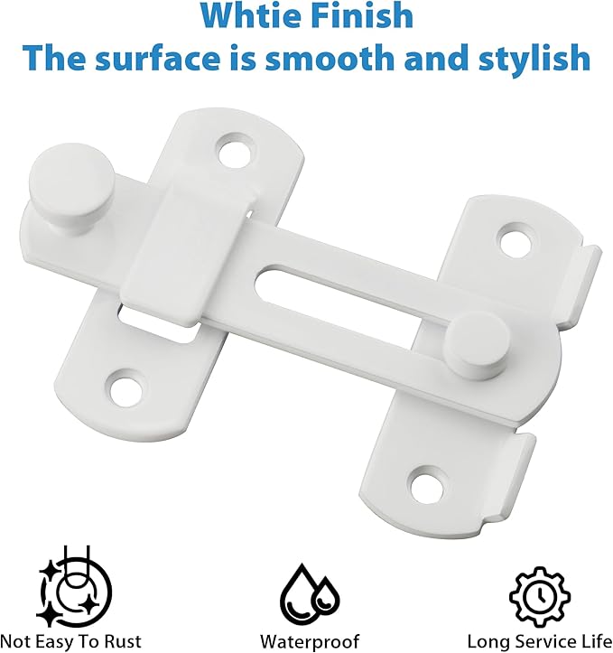 Alise 2Pcs Flip Latch Gate Latches, Heavy Duty SUS304 Stainless Steel Gate Hardware,Safety Door Lock for Barn Wood Fence,Sliding French Doors White Finish MS9500W-2P