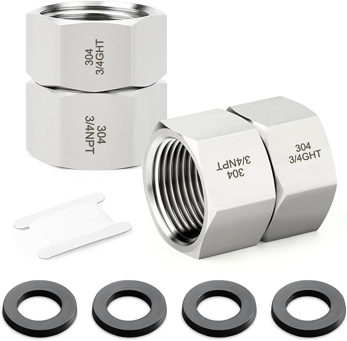 TAISHER 2PCS 304 Stainless Steel Garden Hose Adapter, 3/4" GHT Female x 3/4" NPT Female Garden Hose Connector with Washers