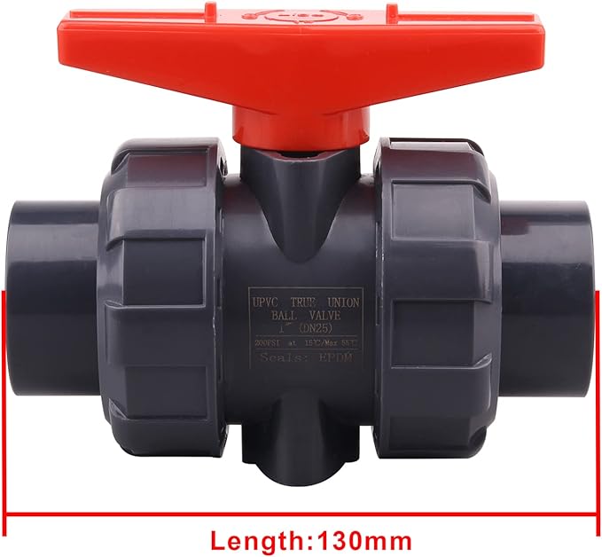 DERNORD PVC True Union Ball Valve with Full Port, EPDM O-Rings, and Reversible PTFE Seats,Rated at 200 PSI (1 inch Socket)