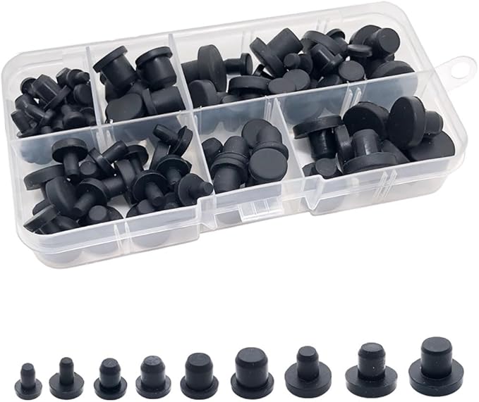 100 Pcs Silicone Rubber Hole Plugs Set - 9 Sizes T-Type Black Silicone Plugs Caps for Powder Coating, Waterproof Sealing, Pipe/Test Tube Caps - Heat Resistant, Durable, Multi-Purpose (Black)