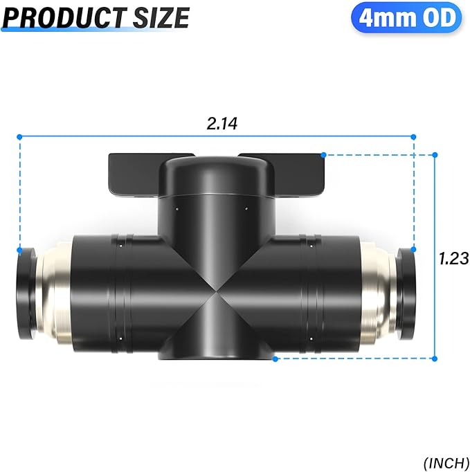 TAILONZ PNEUMATIC 4mm OD Ball Valve Air Flow Control Valve Push to Connect Fitting BVU-4（Pack of 3）