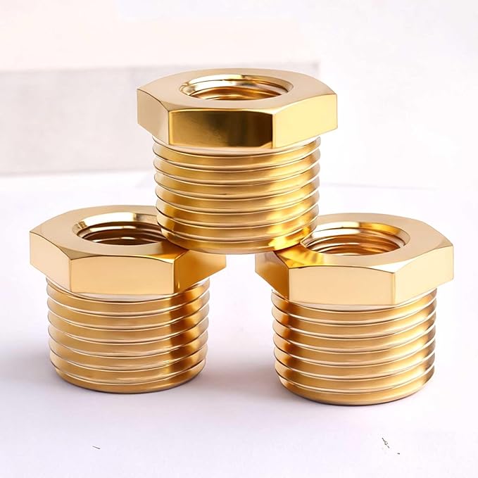3/8" NPT Male to 1/8" NPT Female Brass Hex Bushing Reducing Bushing Pipe Fitting, Brass Fitting Reducer Adapter